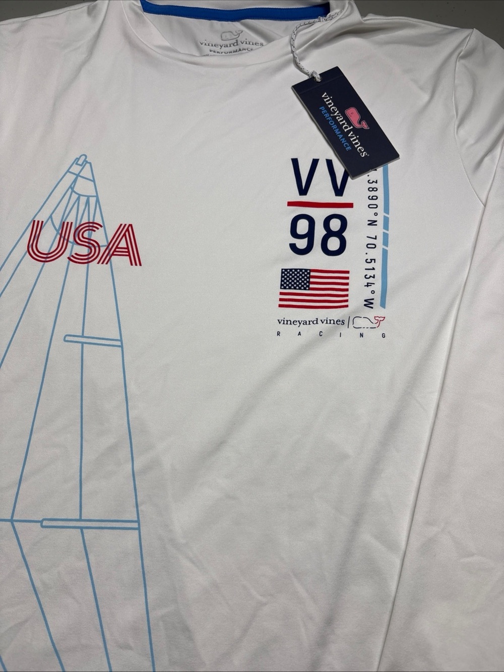 Vineyard Vines Performance Racing Long Sleeve Polo Shirt Small USA July 4 UPF30